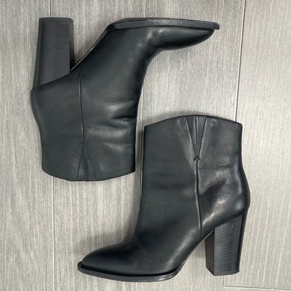 VINCE Erving Western Ankle Bootie Black Leather Stacked Heel Pointed Toe Boots 6 - Picture 9 of 16